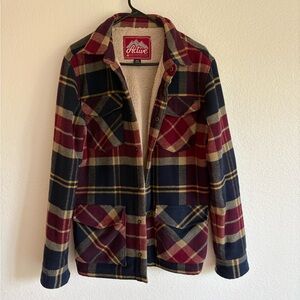 Active Ride Shop Men's Plaid Shirt Jacket - Burgundy and Navy